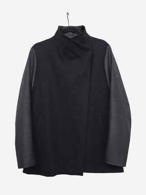 Theory Naomo Black Classical Jersey Goat Leather Draped Jacket, L, Made In USA